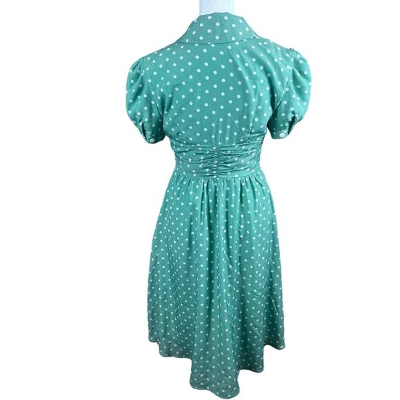 Mikarose Mint with White Polka Dots Short Sleeve Dress - Women's Size XS - Picture 2 of 10